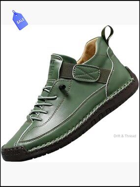 Hand Stitching Leather Slip-On Ankle Boots with Elastic Band Casual Non-Slip